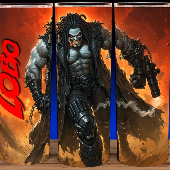 Glow in the Dark Lobo Comic Book Villain in Wasteland Cup Mug Tumbler 20oz - Picture 2 of 4